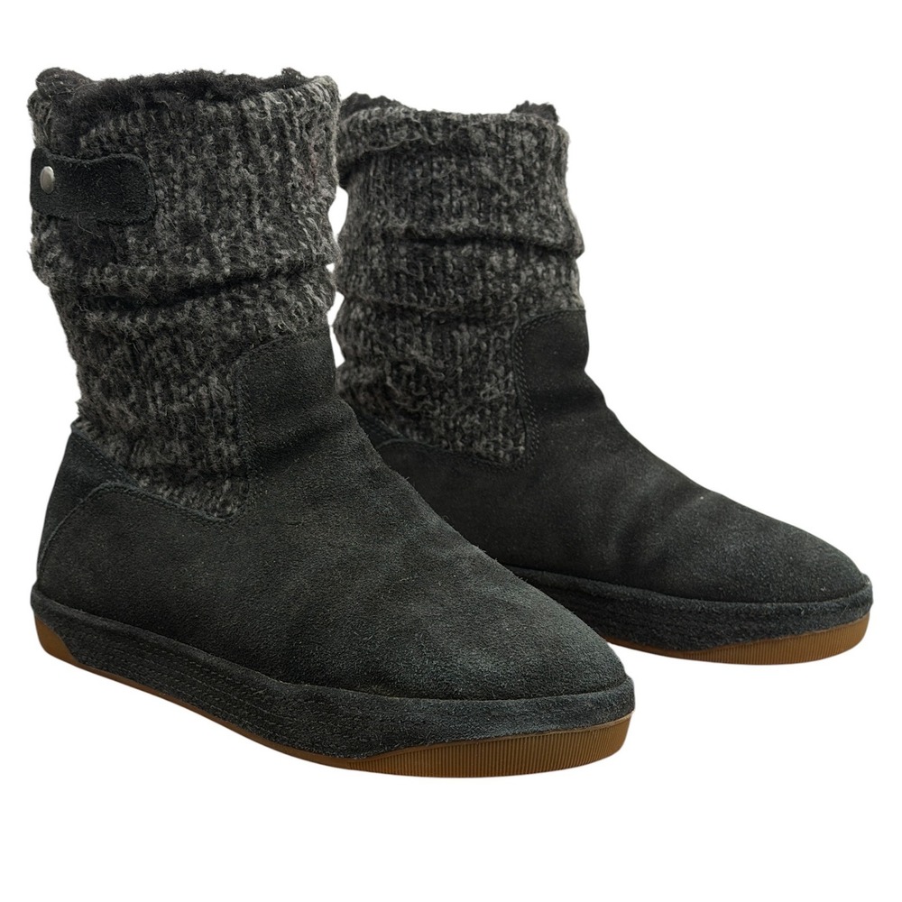 Tara M. Chloe Slouchy Boots Women SZ 7 Black Warm Comfort Suede Wool Knit Fall